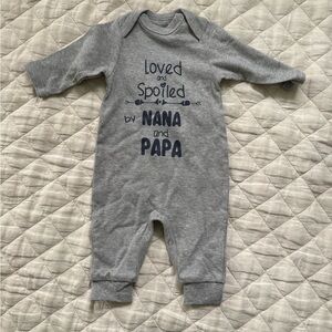 Gray Baby One Piece with Blue Print Loved by Nana & Papa, 3-6mo, NWT